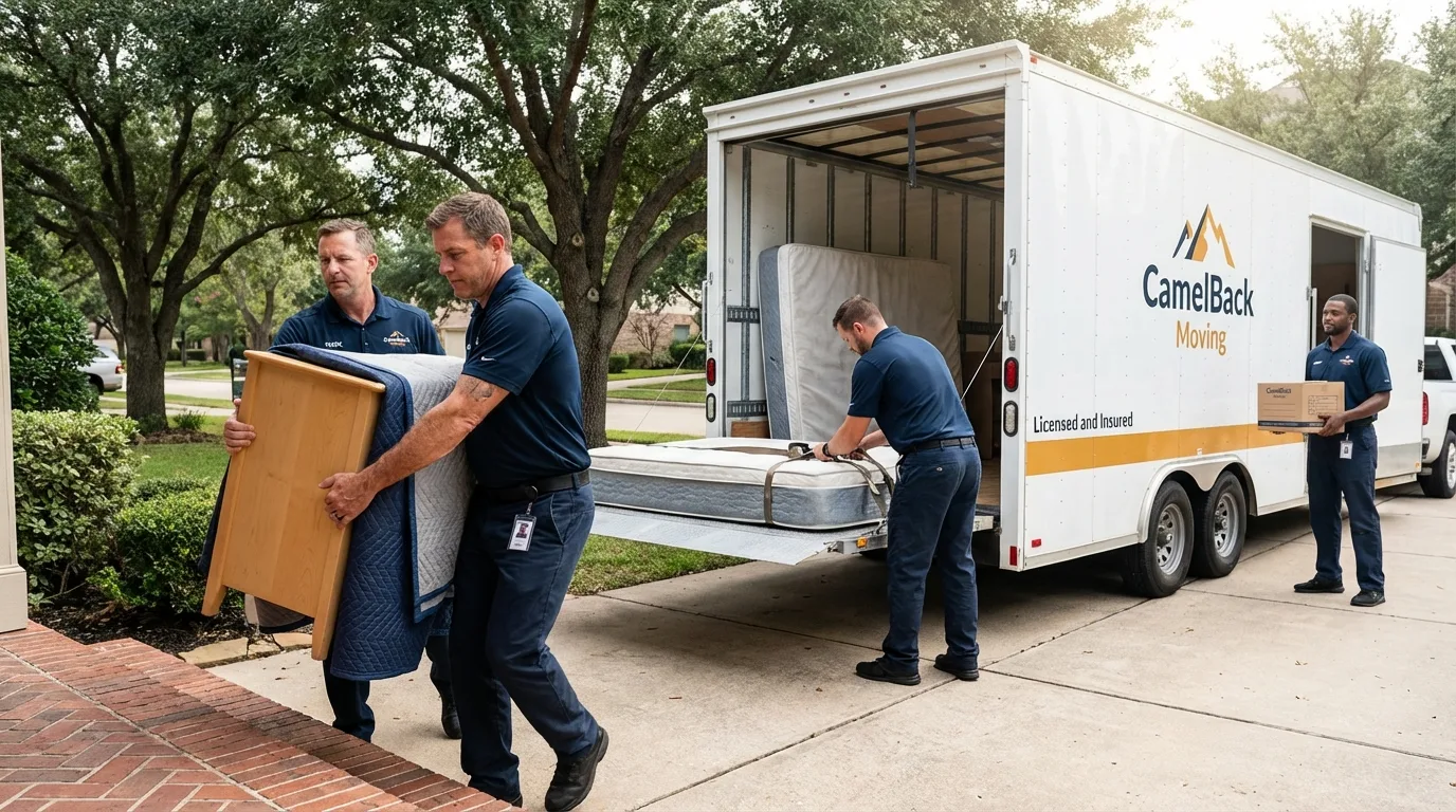 Crew loading residential truck for cross-state move from Navarre, FL