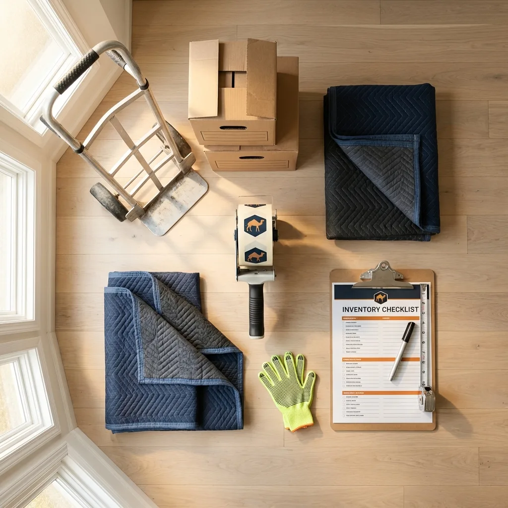 Professional moving supplies and packing materials layout for Navarre residential relocations